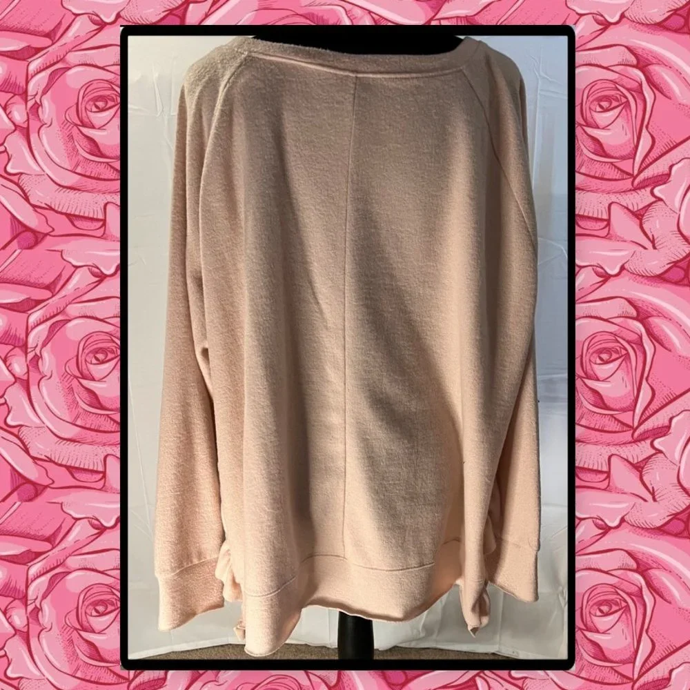 Boutique Light Pink Sweater with Ruffle Side Splits 2X - Picture 3 of 7